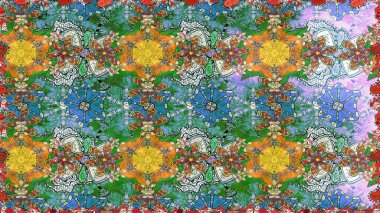 Renkli Yaz Temalı eskiz kalıbı. Düz Çiçek Elementleri Tasarımı. Yeşil renkli çiçekler. Sevimli çiçek raster deseni.