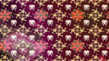 Arkaplan dokusu, duvar kağıdı, mor renkli çiçek teması. Kabile sanatı boho baskısı, klasik çiçek arkaplanı. Soyut etnik raster çizim kalıbı.