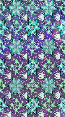 Bahar çiçekleri dallı desen, mor renkler ve çiçek silueti. Raster deseni.