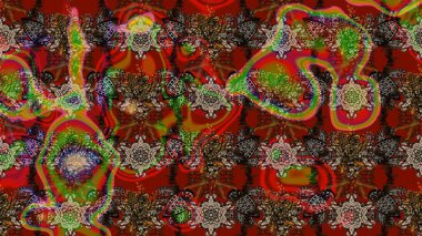 3D çiçekler, eskiz. Kahverengi ve kırmızı renklerde. Raster illüstrasyonu.