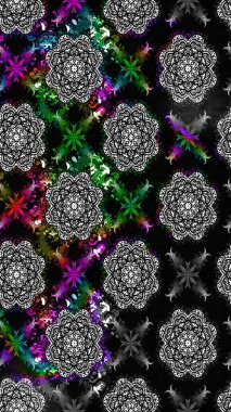 Raster illüstrasyonu. Tropik çiçek desenleri. Gri ve siyah renkte çiçekler.