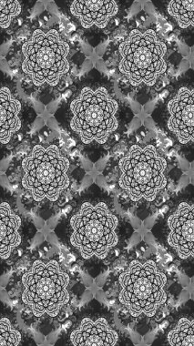 Raster Çiçek İllüstrasyonu 'nun şirin tekstili. Siyah ve gri renkte etnik çiçeklerle süslenmiş zarif bir eskiz..