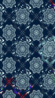 Raster illüstrasyonundaki çiçek desenli çizim. Güzel kumaş deseni. Tarafsız ve mavi renklerde. Raster illüstrasyonu.