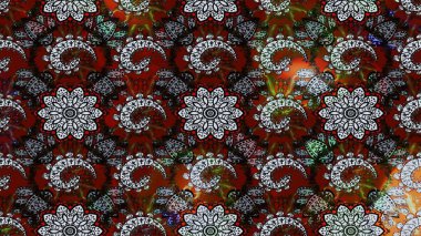 Çocuksu tasarım. Siyah ve gri arka planda. Tekstil, kumaş, ambalaj, hatıra defteri için hoş bir çiçek arkaplanı. Elle çizilmiş karalama çiçekleri ile Raster çizim deseni.