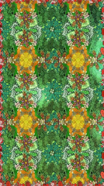 Düz Çiçek Elementleri Tasarımı. Güzel kumaş deseni. Raster illüstrasyonundaki çiçek desenli çizim. Renkli Bahar Teması çizim şablonu.