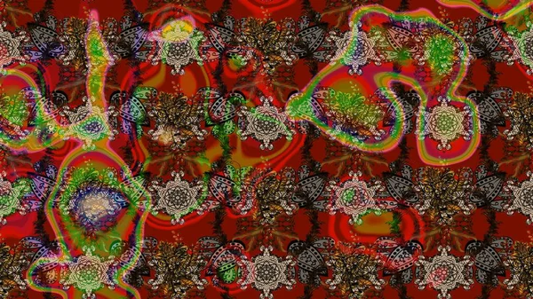 3D çiçekler, eskiz. Kahverengi ve kırmızı renklerde. Raster illüstrasyonu.