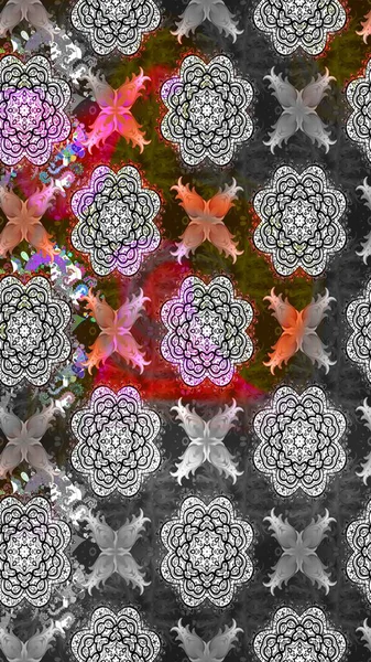 Gri ve kahverengi renkli çiçekler. Raster illüstrasyonunda çiçek deseni çizimi.