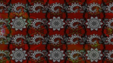 Küçük çiçekteki sevimli çiçek deseni. Bir sürü gri ve kırmızı soyut çiçekli tropik eskiz deseni. Varicologray ve Red Raster çizimi.