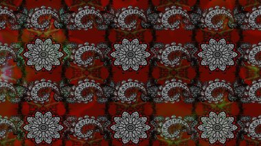 Küçük çiçekteki sevimli çiçek deseni. Bir sürü gri ve kırmızı soyut çiçekli tropik eskiz deseni. Varicologray ve Red Raster çizimi.