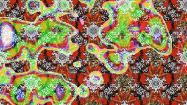 Raster illüstrasyonu. Tarafsız ve yeşil kıvırcık çiçekler tarafsız ve yeşil renklerde şekillenir. Klasik çiçek tasarım elementleri.