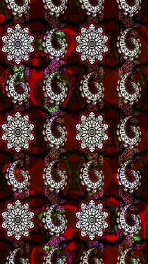 Çiçek desenli çizim. Asya tekstil tarzında. Güzel kumaş deseni. Raster illüstrasyonu. Düz Çiçek Elementleri Tasarımı. Renkli Bahar Teması çizim şablonu.