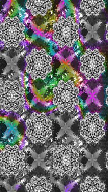 Güzel kumaş deseni. Asya tekstil tarzında. Çiçek desenli çizim. Renkli Bahar Teması eskiz kalıbı. Düz Çiçek Elementleri Tasarımı. Raster illüstrasyonu.