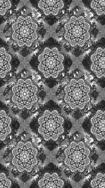 Raster Çiçek İllüstrasyonu 'nun şirin tekstili. Siyah ve gri renkte etnik çiçeklerle süslenmiş zarif bir eskiz..