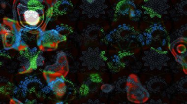 Siyah ve gri renkli çiçekler. El çizimi çiçekli soyut çizim kalıbı. Raster illüstrasyonu.