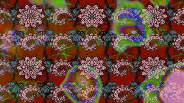 Raster illustration. Abstract flower sketch pattern background. Cute Floral pattern in the small flower. On green and brown colors. Raster pattern.