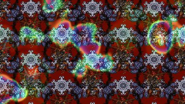 Elle çizilmiş çiçek desenli Raster çizimi. Kırmızı ve kahverengi arka planda. Tekstil, kumaş, ambalaj, hatıra defteri için hoş bir çiçek arkaplanı. Çocuksu tasarım.