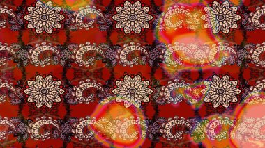 Raster illüstrasyonu. Güzel, parlak, pürüzsüz kumaş, tuval. Desen, çizim, çiçek sınırı. Eski moda arka plan. Çiçek çelengi. Kıvırcık, parlak örgü.