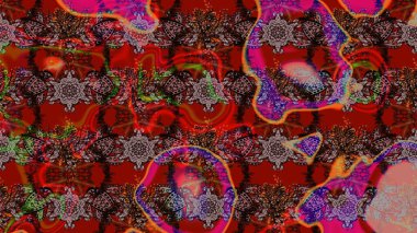 Klasik çiçek tasarımı elementleri. Kırmızı ve kahverengi kıvırcık çiçekler kırmızı ve kahverengi renklerde şekillenirler. Raster illüstrasyonu.