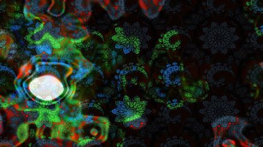 Gri ve siyah renkli Asya tekstili. Çiçek desenli çizim. Raster illüstrasyonu.