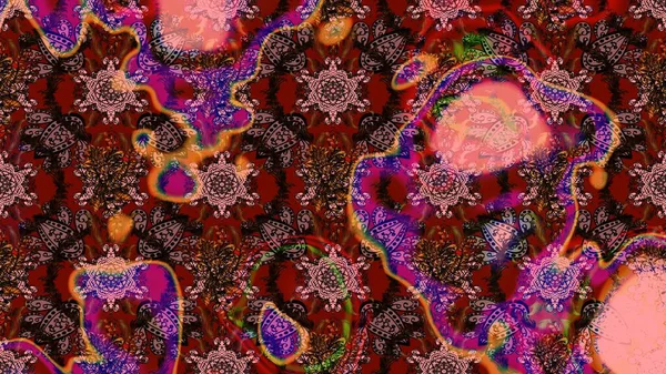 Pink and brown on pink and brown. Abstract sketch raster pattern with hand drawn floral elements. Silk scarf with blooming flowers. 1950s-1960s motifs. Retro textile design collection.