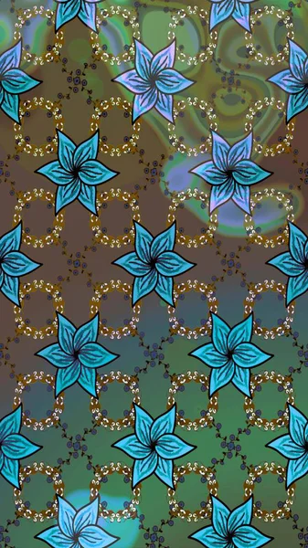 Çizim çiçek deseni duvar kâğıdı olarak kullanılabilir. Raster illüstrasyonu. Yeşil renkte çiçekler.