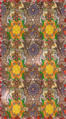 Kahverengi renkli bitkilerden oluşan parlak çiçekli çizim deseni.