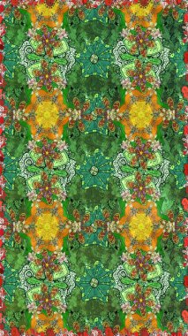 Raster illüstrasyonundaki çiçek desenli çizim. Yeşil renkte çiçekler.