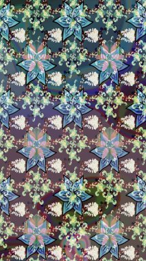 Raster illüstrasyonundaki çiçek desenli çizim. Mavi renkte çiçekler.