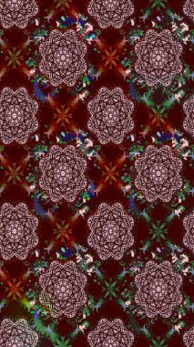 Raster illüstrasyonundaki çiçek desenli çizim. Kahverengi ve nötr renkte çiçekler.