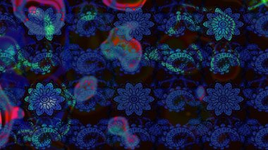 Siyah ve mavi renkte çiçekler. Çiçekli karalama şeklinde Raster çiçek deseni. Nazik, narin çiçek arkaplanı.