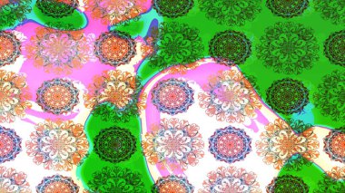 Düz Çiçek Elementleri Tasarımı. Yeşil renkli çiçekler. Renkli Bahar Teması eskiz kalıbı. Raster illüstrasyonunda çiçek deseni çizimi.