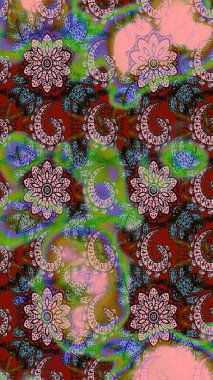 Raster illüstrasyonu. Çizim çiçek deseni duvar kâğıdı olarak kullanılabilir. Yeşil ve pembe renkte çiçekler.