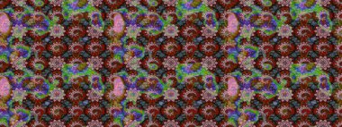 Renkli Bahar Teması eskiz kalıbı. Çiçekli çiçek deseni, suluboya. Düz Çiçek Elementleri Tasarımı. Raster illüstrasyonu. Yeşil ve kahverengi renkte çiçekler.