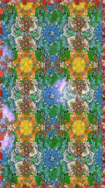 Suluboya çiçekli çiçek deseni. Raster illüstrasyonu. Yeşil renkli Asyalı tekstil.