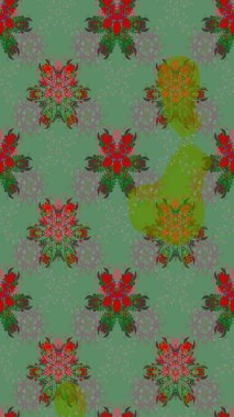 Şirin çiçek elementleri. Renkli Bahar Teması eskiz kalıbı. Raster illüstrasyonu. Taslak desenli, modaya uygun kumaş deseni. Düz Çiçek Elementleri Tasarımı.