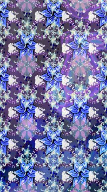 Tekstil için suluboya eskiz deseni. El çizimi çiçek çizimi deseni (fayans). Şirin çiçekli, desenli, mavi renkli çizim deseni.