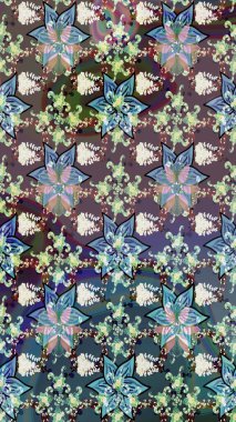 Mavi renkli çiçekler. Raster illüstrasyonunda çiçek deseni çizimi.