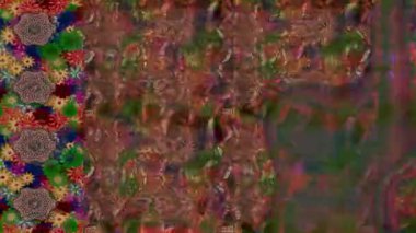 Renkli unsurlarla hareketli arka plan görüntüleri. Çiçekler. Eski model. Bayrak tarzı. Video kaydı. Şablon. Döngü. Kusursuz..