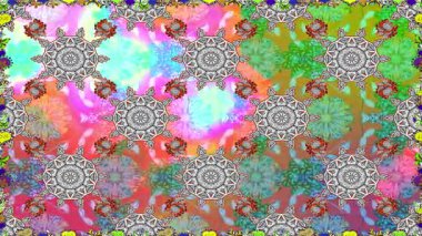 Renkli unsurlarla hareketli arka plan görüntüleri. Çiçekler. Eski model. Bayrak tarzı. Video kaydı. Şablon. Döngü. Kusursuz.. 