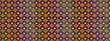 Modern, kahverengi raster arka plan duvar kâğıdı illüstrasyonu, klasik çizgili, desenli desenli çiçekler, çiçekli süsler. Çiçekli el çizimi çizimi deseni.