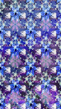 Mavi renklerde. Küçük çiçekteki sevimli çiçek deseni. Raster illüstrasyonu. Raster deseni. Soyut çiçek çizim kalıbı arkaplanı.