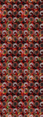 Siyah ve kırmızı renkte çiçekler. Asya tekstil tarzında. Raster illüstrasyonu. Raster illüstrasyonu. Çiçek desenini çiz.