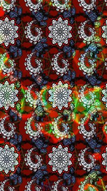 Suluboya çiçekli çiçek deseni. Kırmızı ve siyah renklerde güzel bir tekstil. Raster illüstrasyonu.