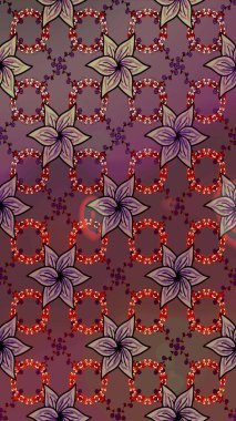 Kahverengi ve mor renkli etnik çiçekli zarif eskiz deseni. Asya Tekstil 'inde Raster Çiçek İllüstrasyonu.