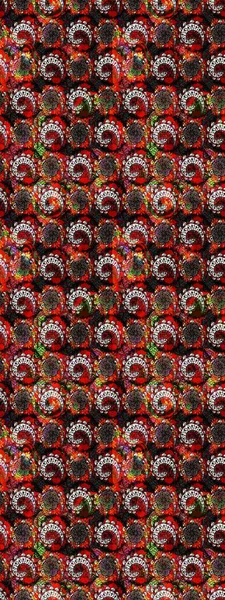 Siyah ve kırmızı renkte çiçekler. Asya tekstil tarzında. Raster illüstrasyonu. Raster illüstrasyonu. Çiçek desenini çiz.