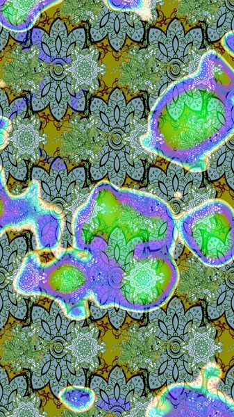 Yeşil ve mavi renkte çiçekler. Nazik romantik baskı. Tatil havası. Raster güzel bir çiçek deseni çizmiş. Bahar mevsimi.