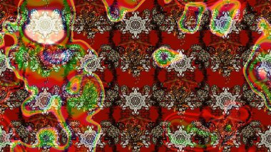 Çizim çiçek deseni duvar kâğıdı olarak kullanılabilir. Kırmızı ve kahverengi renkte çiçekler. Raster illüstrasyonu.