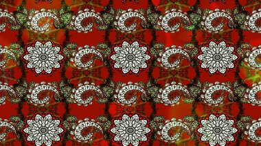 Raster illüstrasyonu. Asya tekstil tarzında. Düz Çiçek Elementleri Tasarımı. Çiçek desenli çizim. Güzel kumaş deseni. Renkli Bahar Teması çizim şablonu.