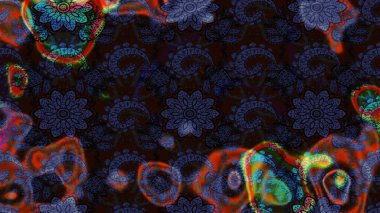 Raster illüstrasyonu. Gri ve siyah renkli Asya tekstili. Çiçek desenini çiz.