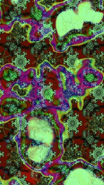 Çiçek tasarımı için inanılmaz bir kolaj cenneti tarzı. Çiçekli zambakların eskiz geçmişi. Parlak çiçekli kolaj çiçekleri yeşil ve kırmızı.